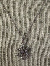 Disney Sterling Silver CZ Frozen Snowflake Pendant  Necklace, 18  Chain, 1124