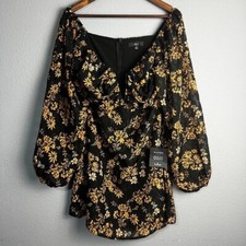 Dressed Up Darling Black Floral Balloon Sleeve Mini Dress Woven Chiffon Jacquard
