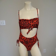 Womens Swimsuit 1 Piece XL red Cheetah Print