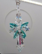 Handmade w/ Swarovski Crystal Antique Green Angel Suncatcher/ Prism/ Ornament