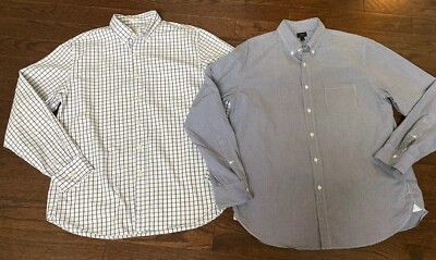 J. Crew Men s L Large Button Down Shirts Ludlow Gray Check (Set Of Two) EUC