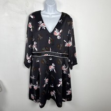 Banana Republic Womens Dress sz 14 Gray Floral Long Sleeve V Neck Sheath NEW