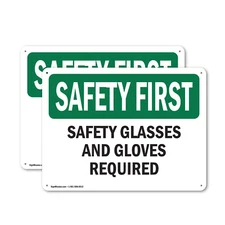 (2 Pack) Safety Glasses And Gloves Required OSHA Safety First Sign Decal Metal