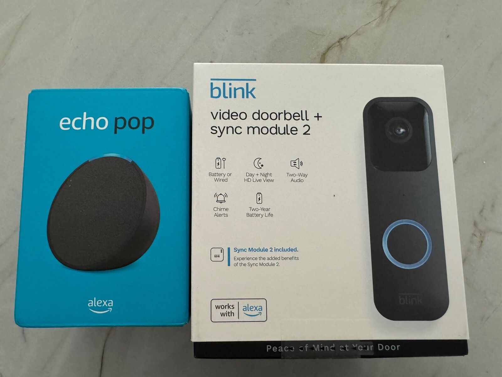 Blink Doorbell with Two-Way Audio, HD Video & Echo Pop Bundle - Black-image