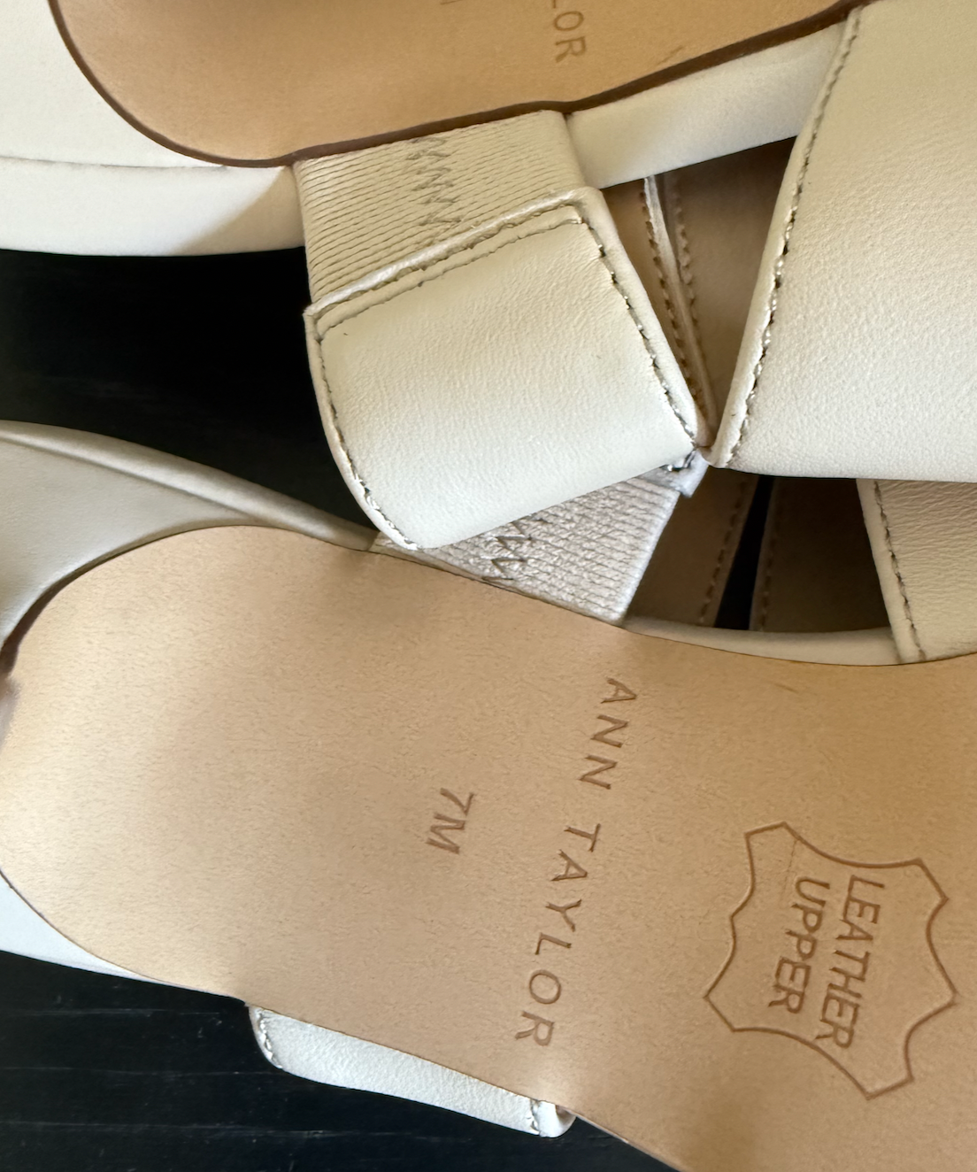 APL NUOVI SANDALI ANN TAYLOR PELLE AVORIO TRE CINTURINI SCARPE TACCO ALTO TAGLIA 7