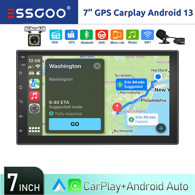 ESSGOO Double 2 DIN 7'' Android 13 Car Stereo Touch Screen GPS Head Unit +MIC&CAM