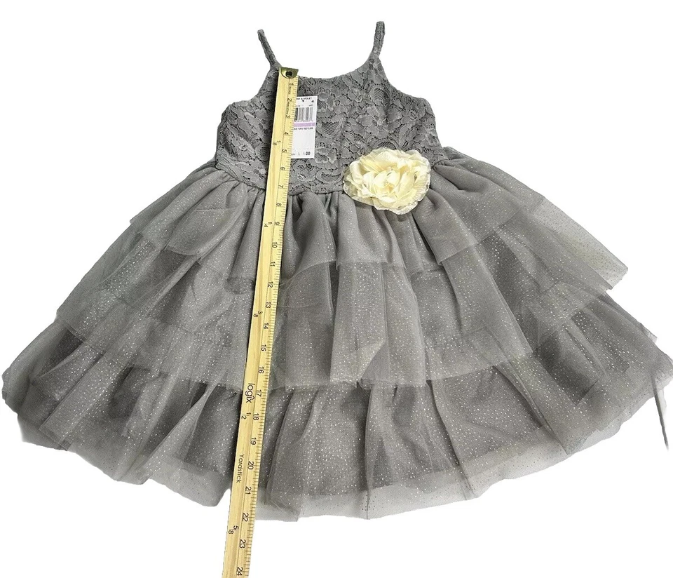 Pink & Violet Dress Baby Girls Size 6 Holiday Outfit Tiered Lace Dress Gray NWT - Image 4 of 4