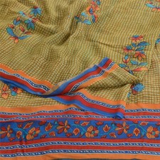 Sanskriti Vintage Green Sarees Pure Georgette Silk Printed Sari 5Yd Craft Fabric