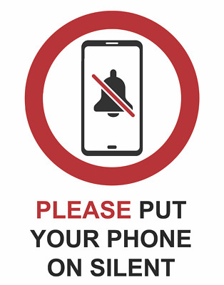 Bitte legen Sie Ihr Telefon auf stille Fläche Warnschild Aufkleber 160 mm x 125 mm