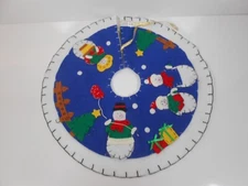 Hand Appliqued Snowman and Christmas tree Felt Christmas Tabletop Tree Skirt