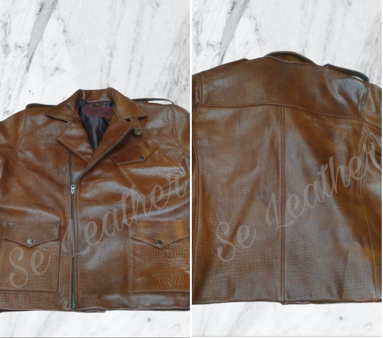 ALTRA Giacca cappotto uomo vera pelle d'agnello stampa in rilievo biker marrone chiaro