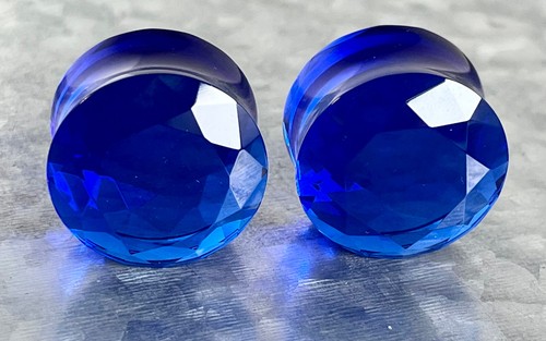 PAIR Faceted Glass Double Flare Plugs Gauges Earlets Body Jewelry - Picture 3 of 9