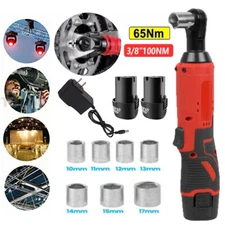 Electric Cordless Ratchet 3/8" Right Angle Wrench Impact Power Tool + 2 Battery