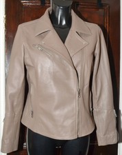 Sosander Leather Biker Jacket Taupe Dove Grey Uk 14 Euro 42 Pristine £279.00