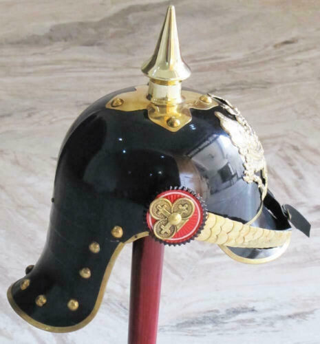 IMPERIAL OFFICER SPIKE IRON GERMAN PRUSSIAN PICKELHAUBE HELMET BRASS ACCENTS