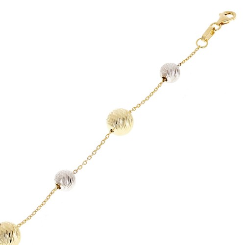 Italian 14k Two-Tone Gold Diamond Cut Ball Bead Station Bracelet 8.5" 6mm & 8mm - Picture 2 of 5