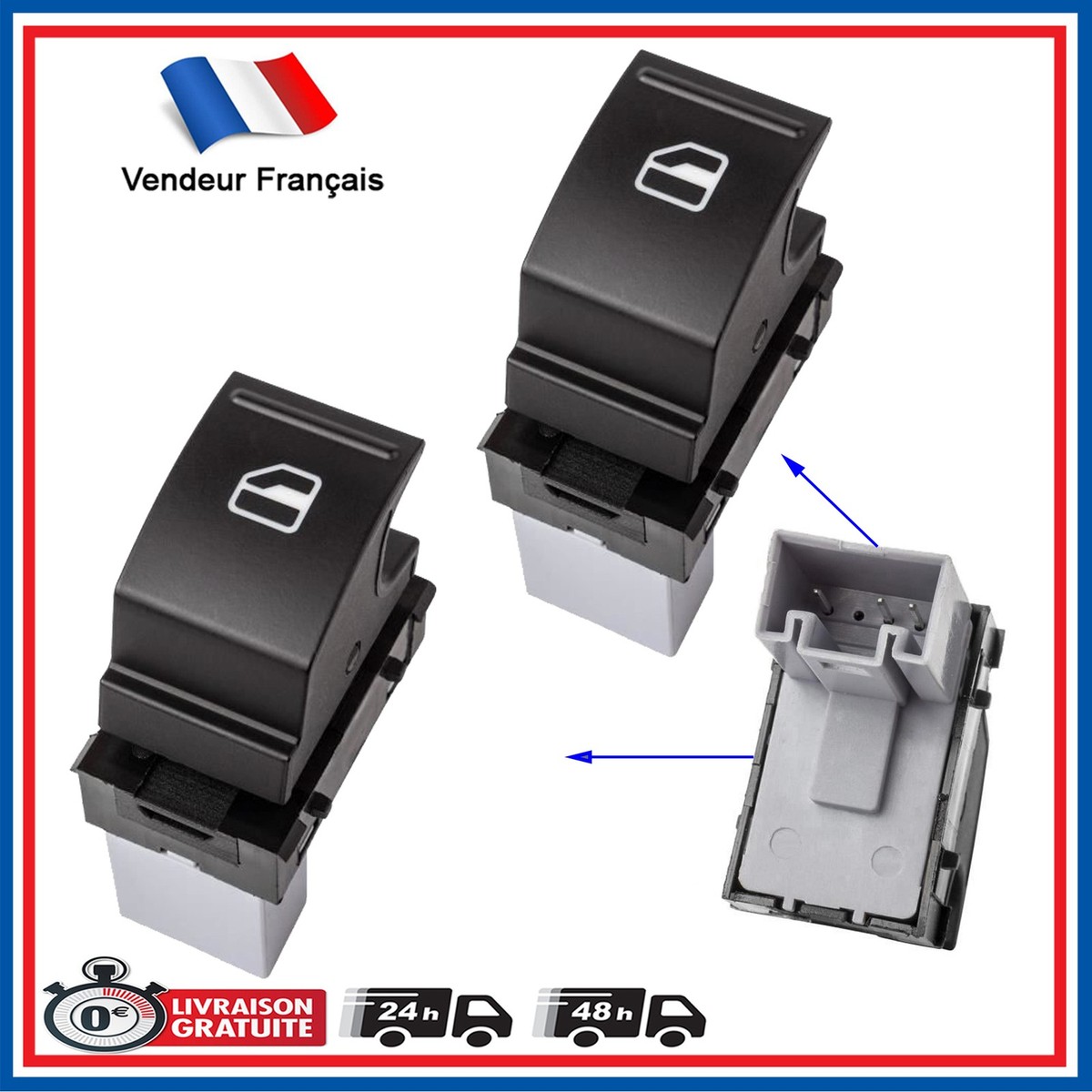 Bouton Lève-vitre VW SEAT - Référence 7L6959855B3X1 - Neuf Sous Emballage - Garantie 2 Ans