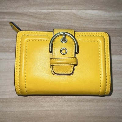Coach Soho YELLOW Leather Wallet Y2K VTG Snap Buckle Card & Coin
