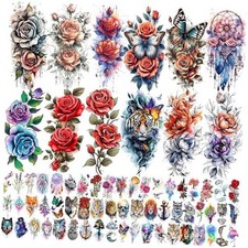 69 Sheets Watercolor 3D Rose Flowers Temporary Tattoos For Women Girls Floral