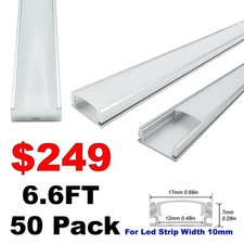 50 Pack 2M LED Channel Aluminum Profile U Shape Silver LED Strip Diffuser System