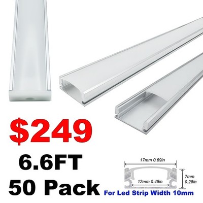 50 Pack 2M LED Channel Aluminum Profile U Shape Silver LED Strip Diffuser System