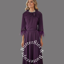 Labella Gino Cerruti Size XL UK 16 Plum Feather Dress Mother of the Bride Outfit