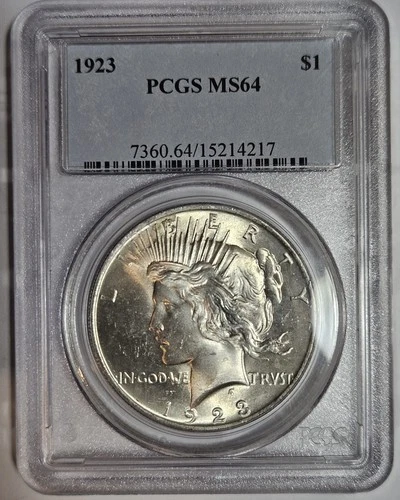 1923-P U.S. PEACE SILVER DOLLAR - PCGS SLABBED - MS64 - Older Holder