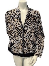 Chico s Zenergy Zip Jacket Sz 2 M/L Animal Print Leopard Zebra Cheetah Stretch