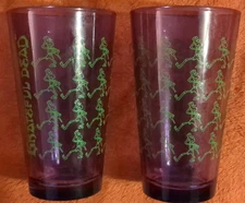 Two Greatful Dead Glasses 2009 Thick Pint Cup pair  Dancing Skeletons USA Icup