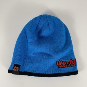 VTG World Industries Beanie Adult OSFM Blue Skull Cap Y2K 90s Skate Retro Core