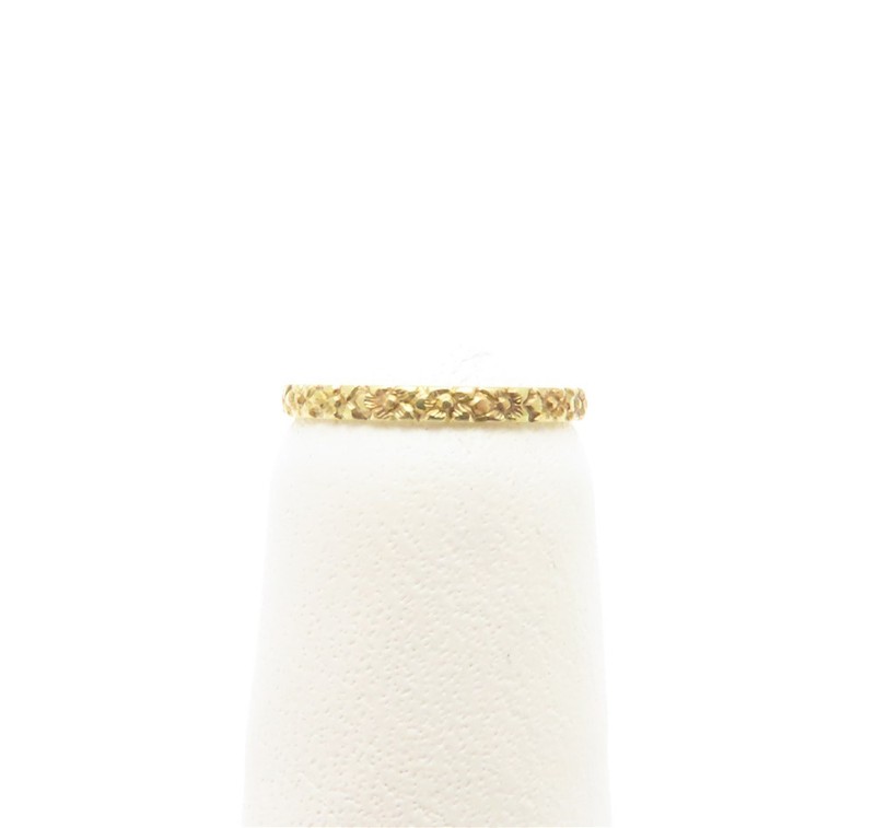 10K Yellow Gold ~1.3MM Wide Floral Detail Baby Band Ring Size 0