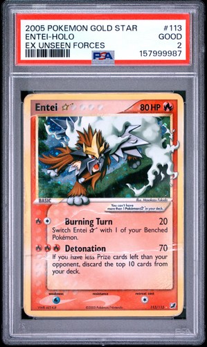 2005 POKEMON EX UNSEEN FORCES GOLD STAR #113 ENTEI-HOLO PSA 2