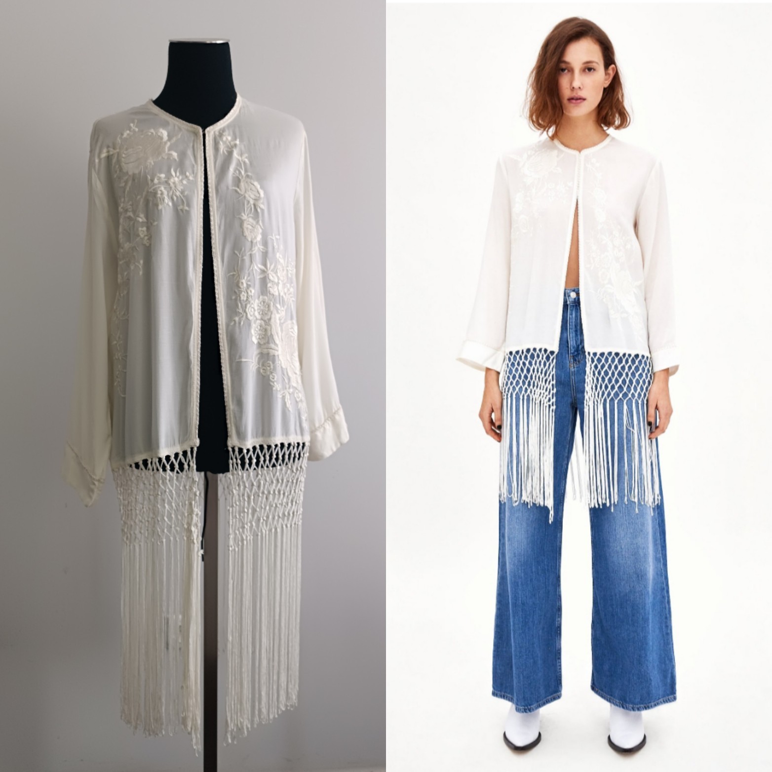 Zara Embroidered and Fringed Kimono Cape Size M 170/88 cm