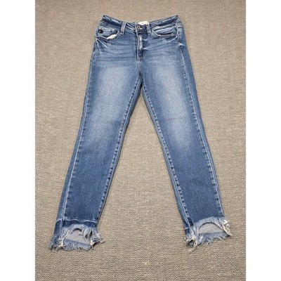 KanCan KC7119M Medium Wash Skinny Jeans Frayed Step Hem Distressed Size 9/28