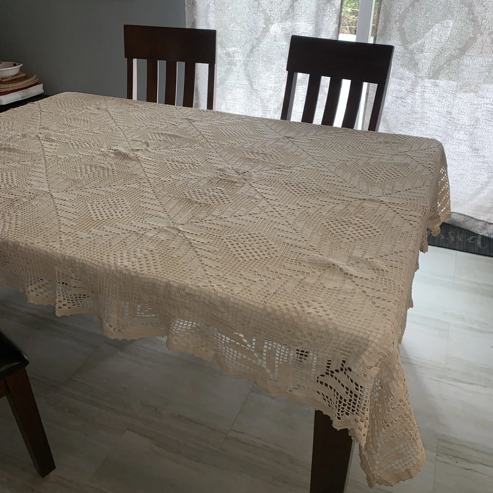 "Mantel de encaje de ganchillo beige antiguo 58 x 73"" salón de té vintage con núcleo de cabaña" Foto 4 de 4