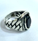925 Sterling Silver Natural Oval Black Onyx Ring - Large Size 12.50 US - 9g