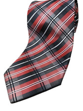 CHERESKIN Handmade Tie Men's Red Gray Black White Plaid Necktie NEW
