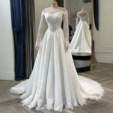 Elegant Boho Wedding Dresses Off Shoulder Long Sleeves Lace Applique Bridal Gown