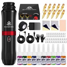 Tattoo Gun Kit for Beginners, Rotary Pen with Power Supply, Black