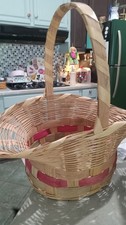 Vintage 1950s Bamboo Wicker Pink Green Easter Bonnet Basket Mexico 15x15