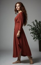 Free People Beach NWT Boho Lace-Up Midi Dress Terracotta Rust Cotton Size Small