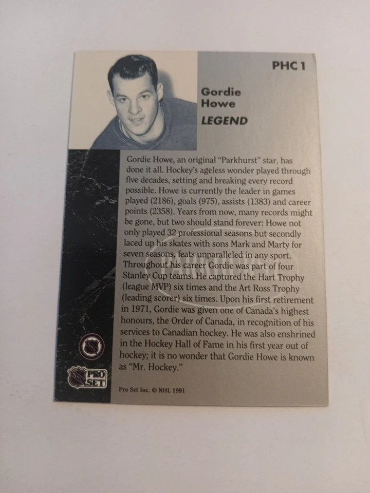 1991 Pro Set Parkhurst Hockey Promo #PHC 1 Gordie Howe  Detroit Red Wings HOF MT - Image 4 of 4