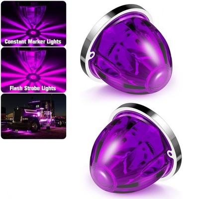 2x Purple LED Watermelon Marker Lights with Strobe & Constant for Truck Trailer