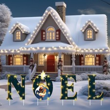 Chritsmas NOEL Yard Sign with Stakes Light Up Christmas Lawn Decoration Batte...