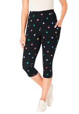 Woman Within Plus Size Stretch-Cotton Knit Pull-On Printed Pocket Capri Leggings