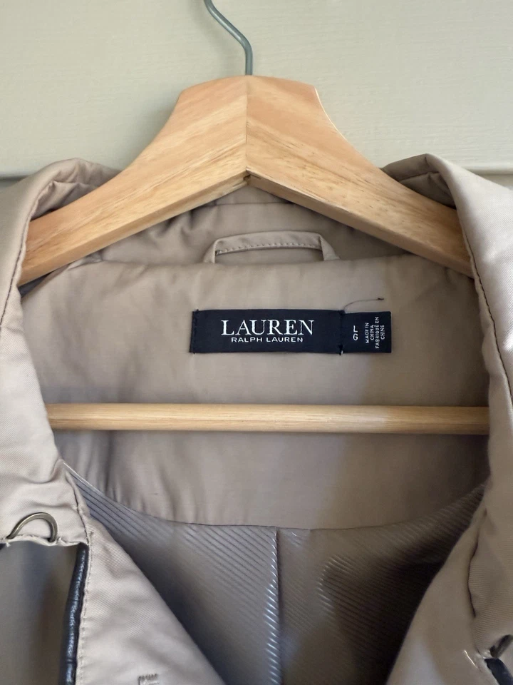 Ralph Lauren Women's Hooded Single Breasted Trench Coat Size L Beige - Image 3 of 4