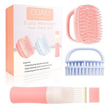 DUAIU Hair Oil Applicator with 2PCS Scalp Massager, Silicone Root Comb Pink