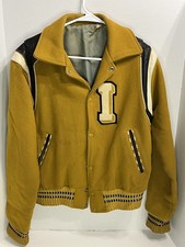 True Vintage Black Yellow I Varsity Letterman Jacket Wool fits like size S