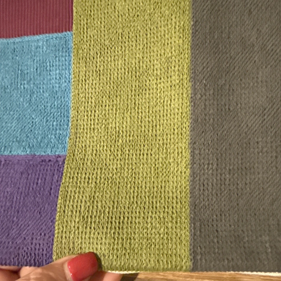 West Elm Pillow Cover 20” X20 Geometric Color Blocks Stripe Pink Green Crewel - Image 3 of 4