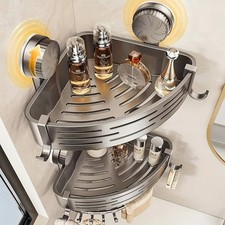 Corner Shower Shelf with Suction Cup  No Drill Bathroom Storage Rack with Hooks